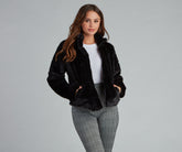 Trendy Illusion Stripe Faux Fur Jacket Sai Feel